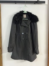 Tulle Women’s Gray Wool Pea Coat W/ Detachable Faux Fur Collar