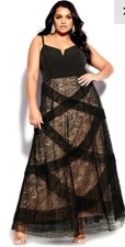 CITY CHIC SEXY RUFFLES Black Lace Evening Gown Dress Size XS UK 14 Cruise Ball