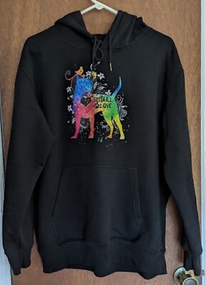 Kz Pitbull Love Hoodie, Pullover, Kangaroo Pocket, Black / Tie Dye, Size 2XL GUC