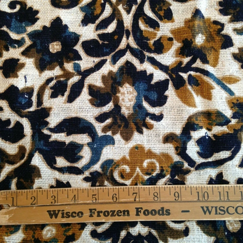 Linen Upholstery Fabric 2x3yds Screen Print 5th Ave Design Scroll Leaf Vintage - Image 2 of 4