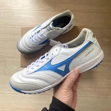 Mizuno Morelia Sala Elite Mens Turf Soccer Shoes Wide (2E) White Razor Blue Gold