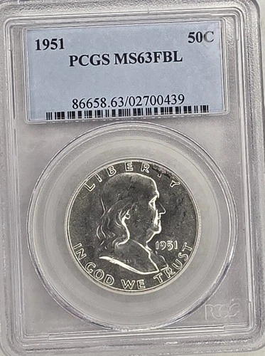 1951 Franklin Half Dollar PCGS MS63 FBL 50C Full Bell Lines Better Date