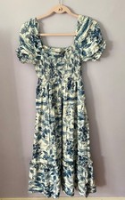 Anthropologie By the River Maxi Dress SZ S Blue Floral Cottagecore Boho Midi