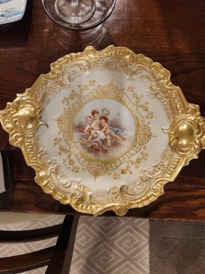 Limoges France AKD Hand Painted Porcelain Gold Gilt Cherub Collector Plate 12''