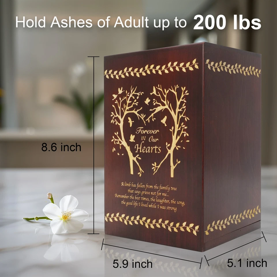 Urna de cremación de madera grande para cenizas humanas adulto 200 lb - Mejor oferta - Árbol Foto 2 de 4