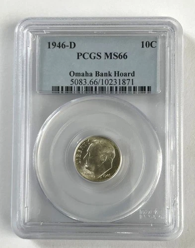 1946-D Roosevelt Dime • Omaha Bank Hoard • MS66 PCGS • 90% Silver