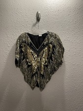 Vintage 1970's Disco Era Sequins Boho Butterfly Blouse