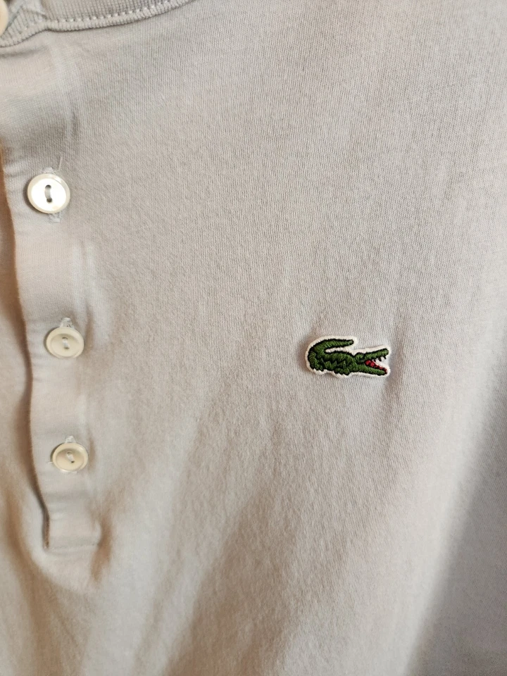 Lacoste Sz 8 White Pima Cotton Alligator Embroidered Henley Short Sleeve - Image 3 of 4