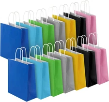 70 Pack 6X3.25X8 Inch Small Multicolor Kraft Paper Bags with Handles Bulk, 7 Ass