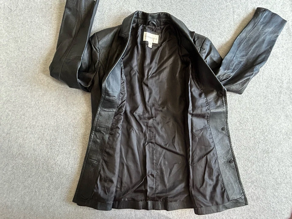 Chaqueta de cuero Worthington para mujer mediana marrón 3 botones abrigo blazer vintage Foto 4 de 4