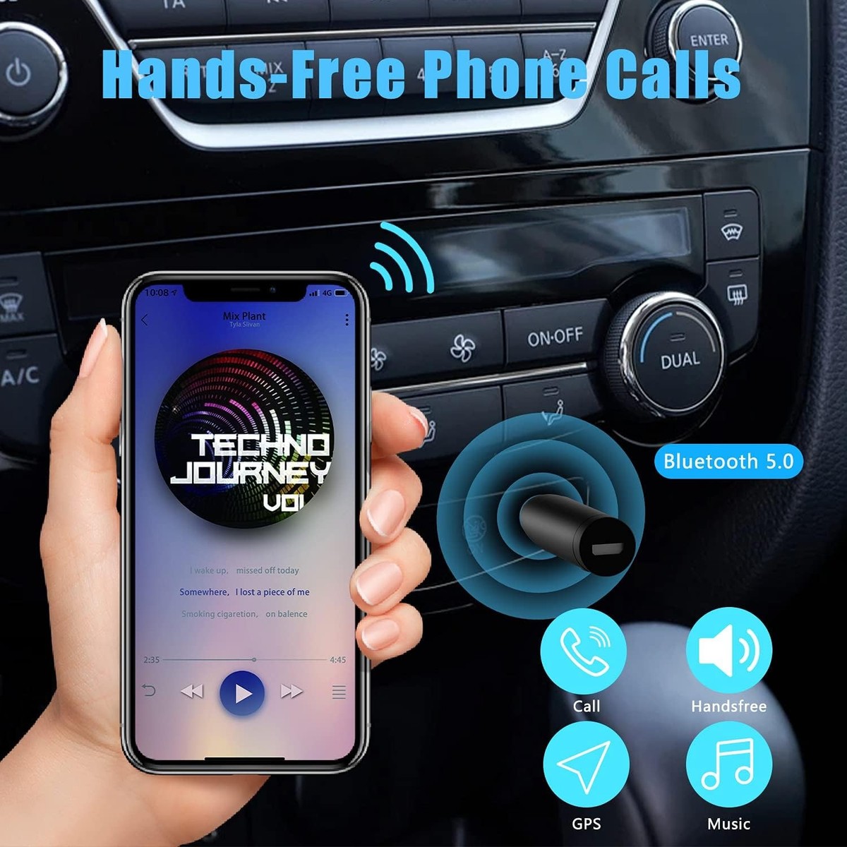 Adaptador AUX Bluetooth para coche, receptor de audio inalámbrico portátil kits de coche manos libres con AUX 3.5mm
