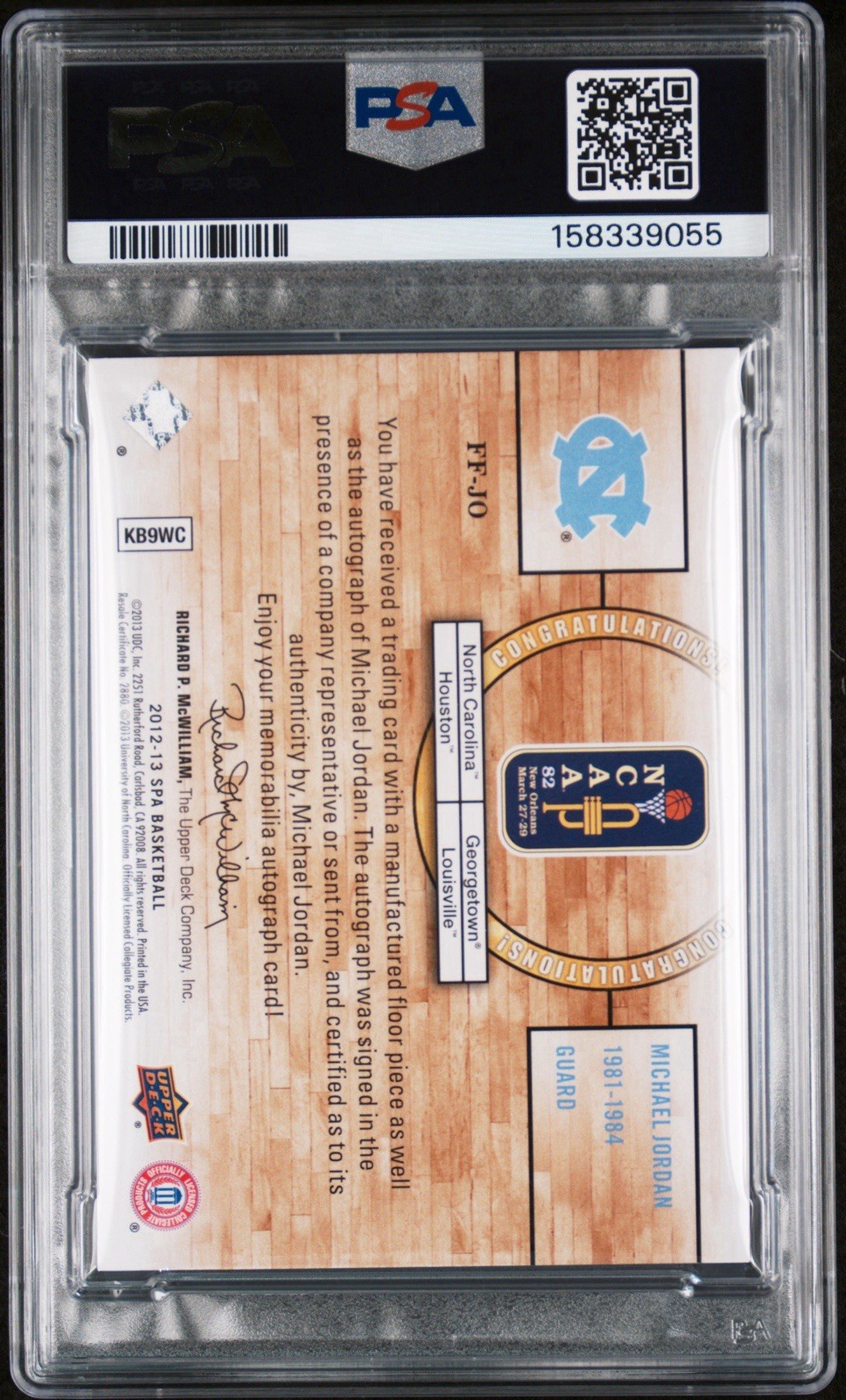 2012 SP Authentic Final Floor Michael Jordan Auto PSA 8 Autograph POP 1/1 view 2