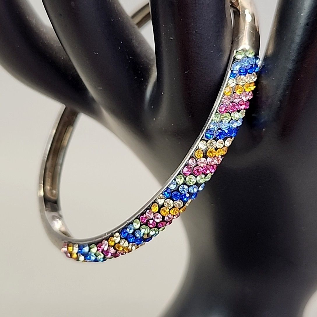 Rhinestone Bangle Bracelet Hinged Multicolor Glas… - image 1