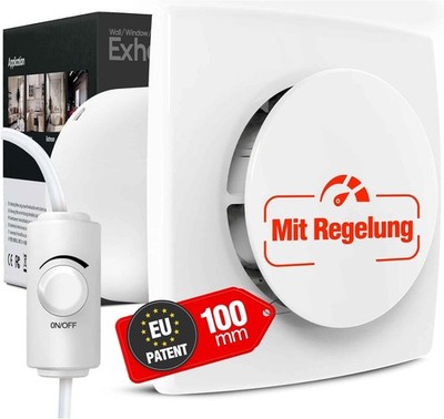 Badlüfter 100mm, Langlebiges PC+ABS-Material, Stufenloser Drehzahlregler, Weiß