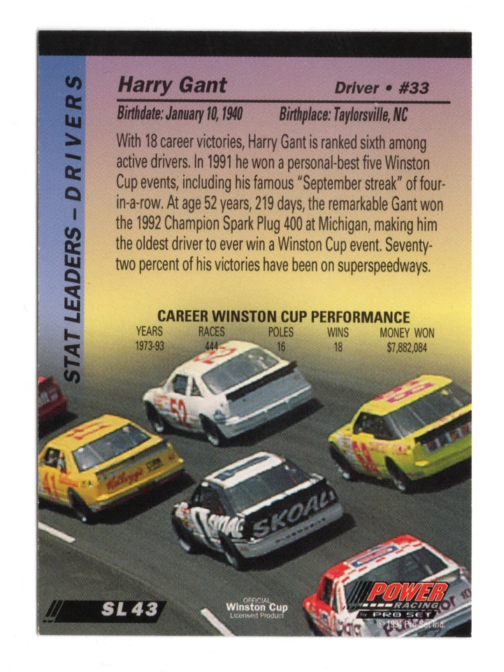1994 Power Racing Pro Set #SL43 Harry Gant - Image 2 of 2