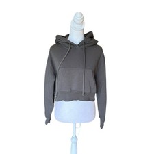 Zara Cropped Hoodie Sweatshirt Fleece Lined Womens Size Medium Gray Grey