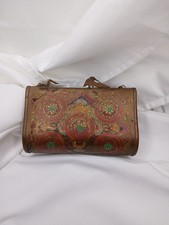 Vintage Brass Metal Clamshell Ornate Eched Evening Bag Womens Purse RARE