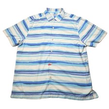 Tommy Bahama Silk Shirt Mens XL Blue Stripe Short Sleeve Button Up Casual