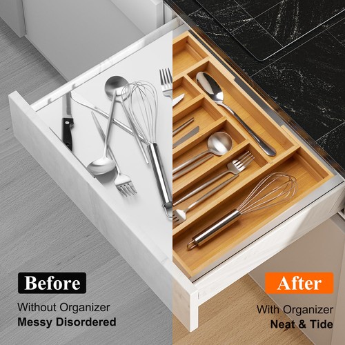 Erweiterbar Große Utensilien Schublade Organizer Besteckkasten Bambus Küche Silberw... - Bild 7 von 7