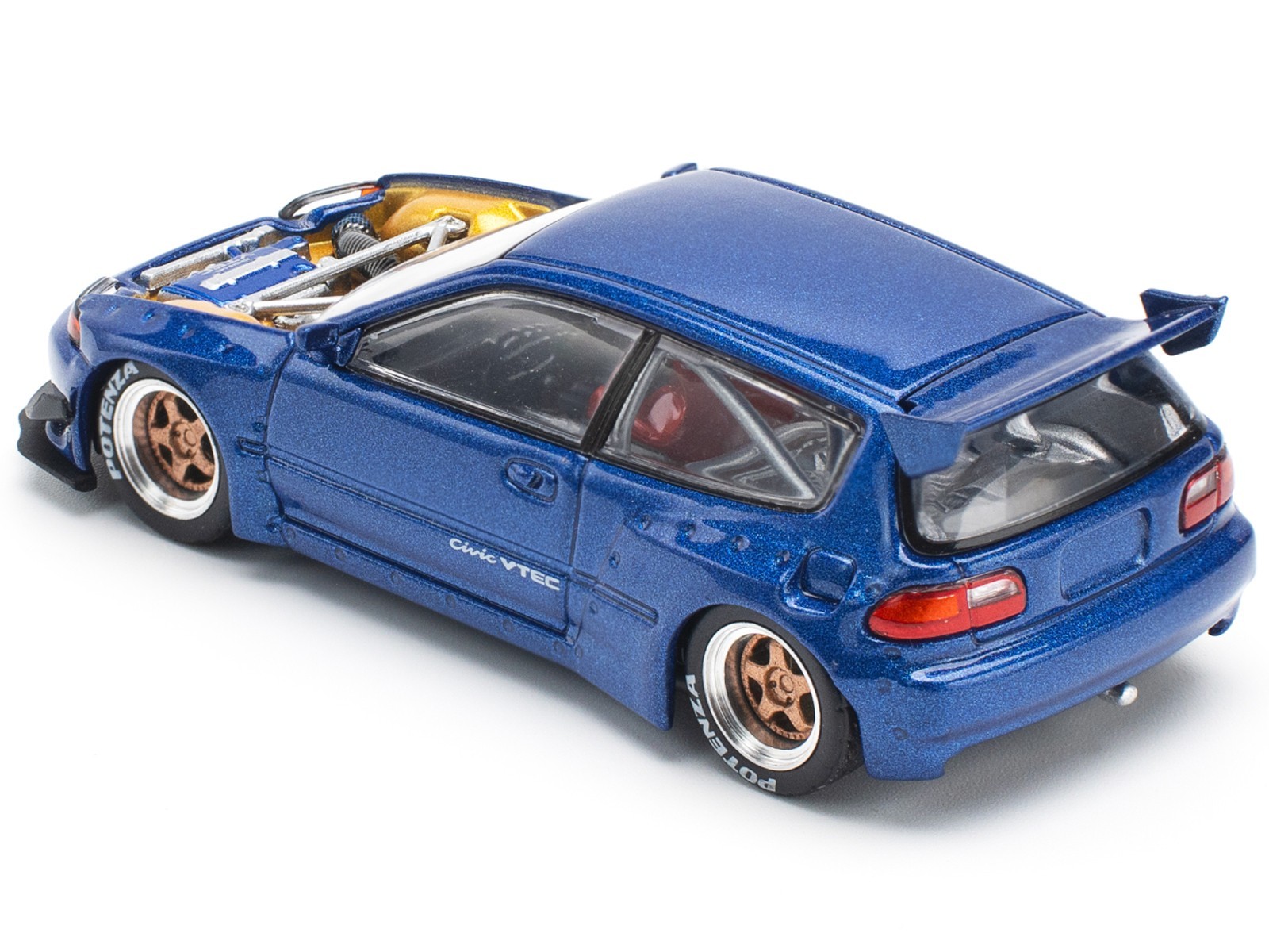 PANDEM CIVIC EG6 VTEC RHD BLUE W/NO HOOD 1/64 DIECAST MODEL BY POP RACE PR640174