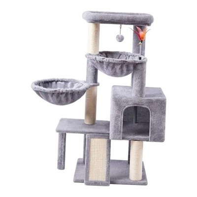 Cat Tree with Cat Condo and Two Hammocks, Cat Tree with Scratching 37'' Grey