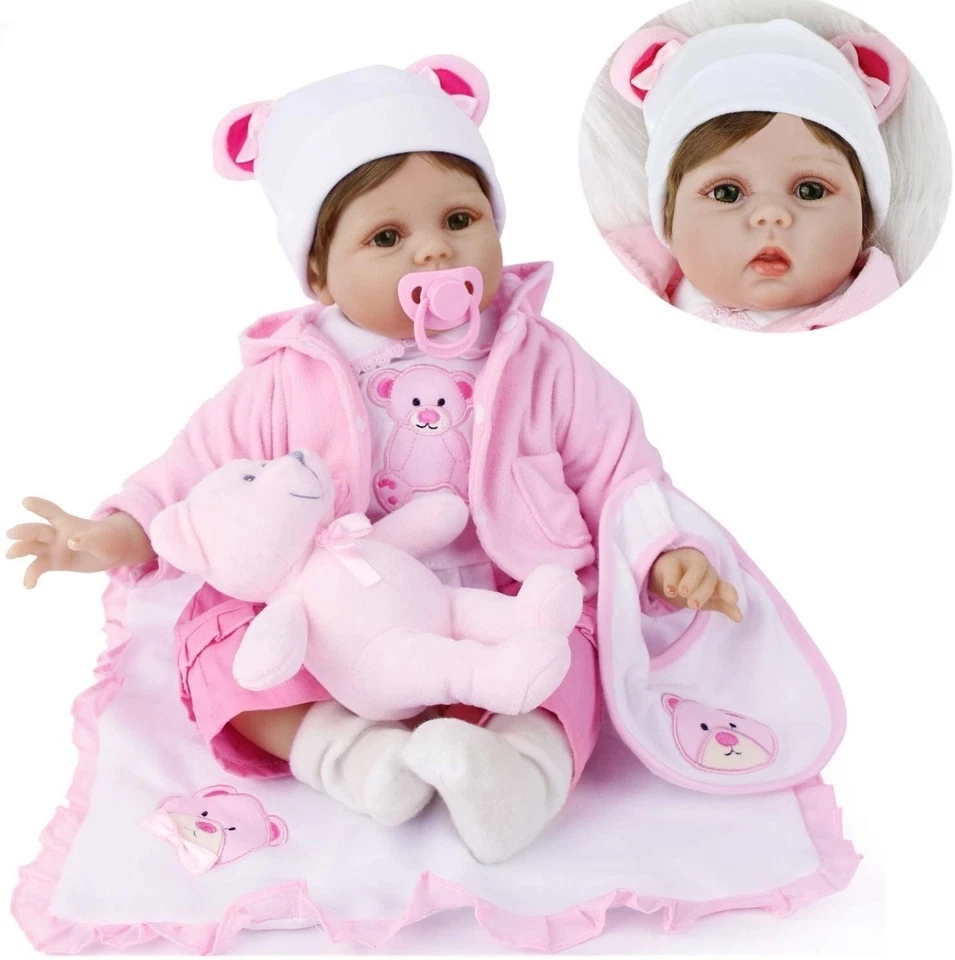 55cm Reborn Puppe Baby Lebensecht Weiches Vinyl Silikon Stoffkörper Mädchen XMAS - Bild 2 von 4