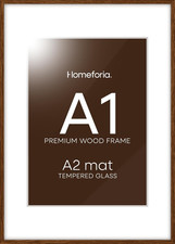 Elegant A1 Brown Wooden Poster Frame with Mat  Tempered Glass, 23.4x33.1
