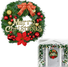 Weihnachtskranz für Haustür,30cm Weihnachtsdeko Kranz Tür,mit Kugel, Schleife, m