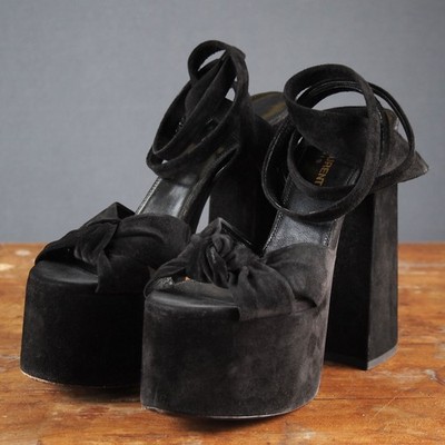 SAINT LAURENT Paige Plateau Sandalen Gr. 36,5 Knoten Schwarz Wildleder Bianca
