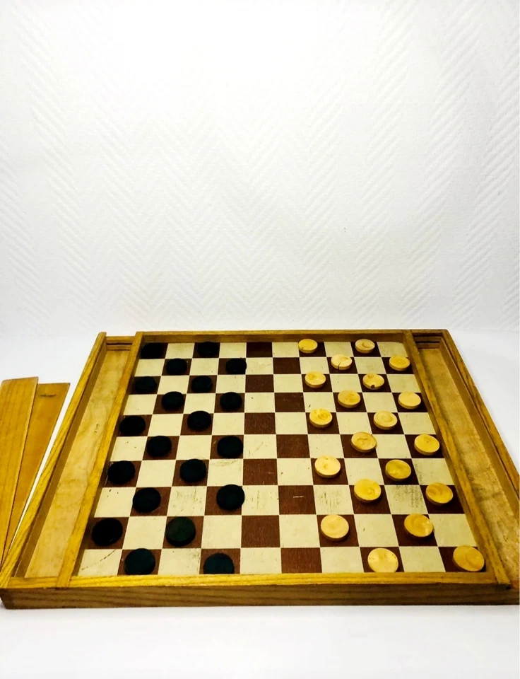 Plateau double face damier/échiquier ancien - Photo 2/4