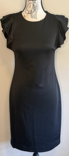 Tommy Hilfiger Black Sheath Knee Dress Ruffle Sleeve Round Neck Stretch 2
