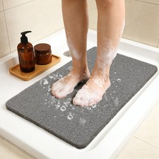 Non Slip Shower Bathtub Mat Loofah Foot Scrubber Quick Drying 30 x 17 in Grey