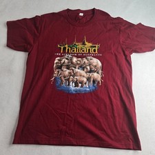 Thailand The Kingdom of Elephants T-Shirt Red Cotton Size XL Made in Thailand
