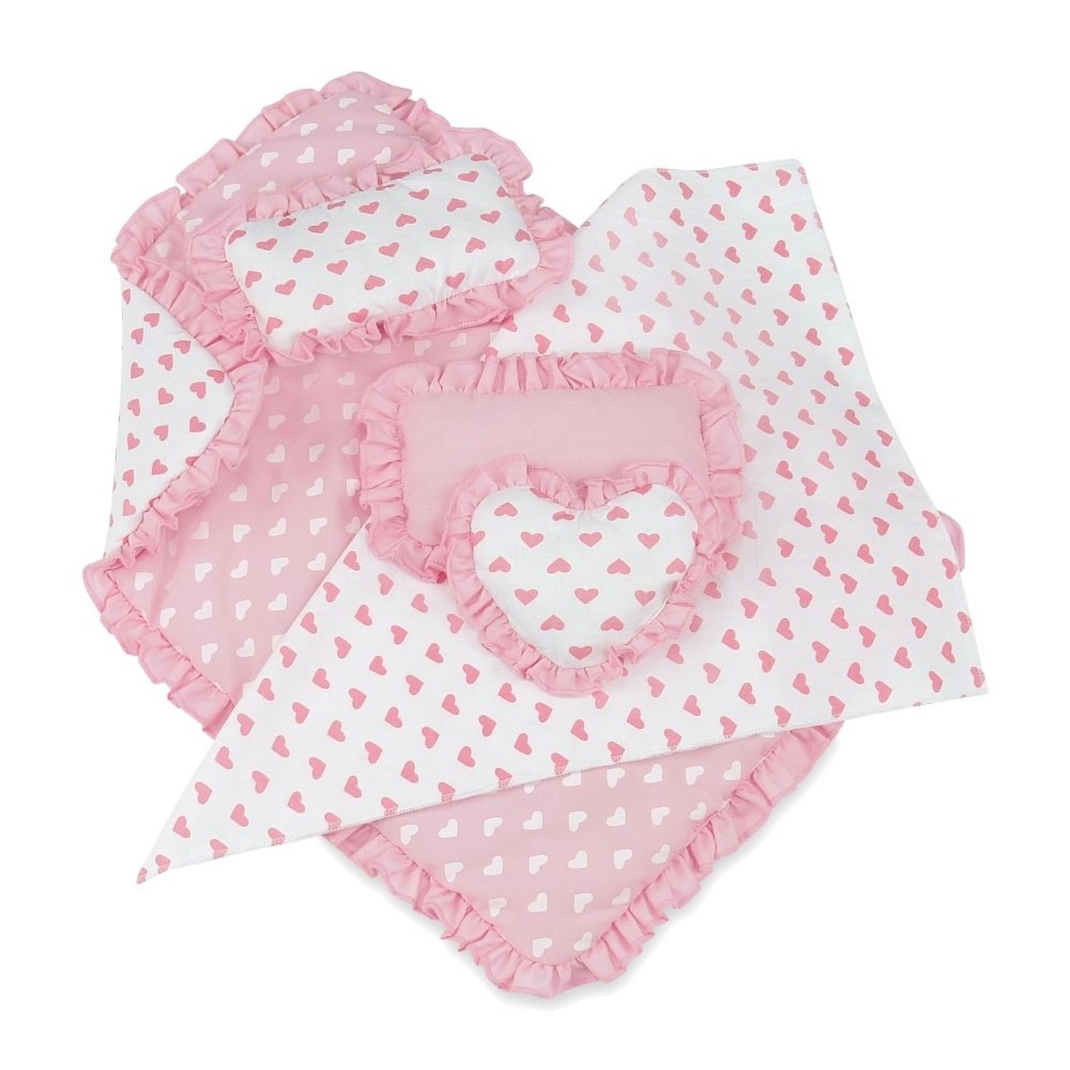 Emily Rose 18-Inch Doll Reverisble Pink Hearts 5-PC Bedding 