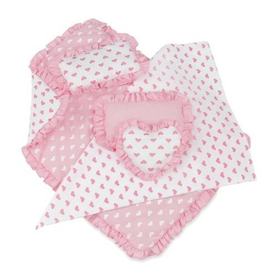 Emily Rose 18-Inch Doll Reverisble Pink Hearts 5-PC Bedding Bundle ... Fast Ship