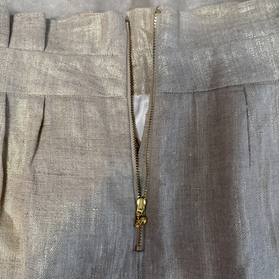 Falda Kate Spade Piper Starlight dorada 100 % lino talla 4 forrada cremallera lateral vacaciones Foto 3 de 4