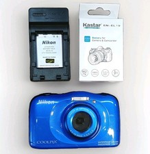 Nikon Coolpix S33 Waterproof Shockproof 13.2MP Camera Blue w/ Charger, 3 Battery