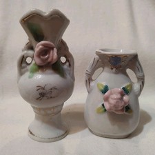 Set of 2 Vintage Miniature Japanese Vases *Show Age With Gold Fading, 2.5" & 4"