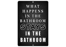 Funny What Happens IN The Bathroom Stays Metal Tin Sign Wall Decor Man Cave Bar