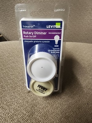 Leviton Trimatron 600W Light Ivory & White Rotary Dimmer Knob Push On & Off New