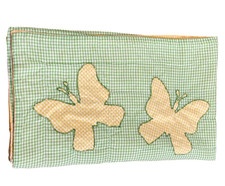 Vintage Baby Green Gingham Quilt with Yellow Butterflies Bottom 44x52" Imperfect