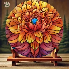 Vibrant Orange & Red Dahlia Floral Metal Wall Art Print - Turquoise & Purple Acc