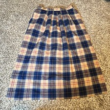 Pendleton Vintage Wool Cailean Tartan Plaid Pleated Midi Skirt Blue Tan Size 12