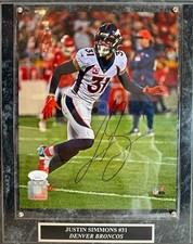 Justin Simmons Autographed 8x10 Photo with Plaque JSA COA
