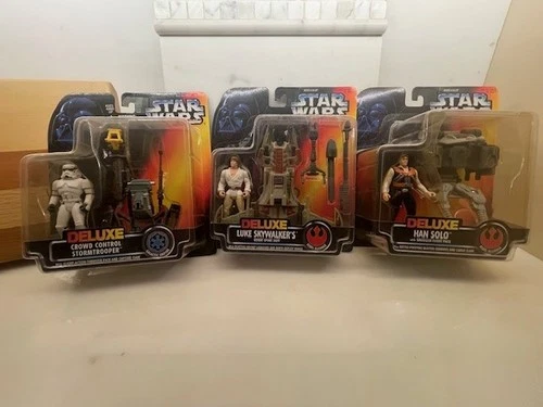 LOT OF 3 STAR WARS DELUXE ACTION FIGURES HAN SOLO LUKE SKY WALKER & STORMTROOPER