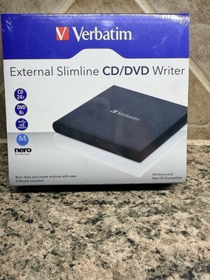Verbatim 98938 External Slimline CD/DVD Writer USB 2.0 Black NEW Sealed
