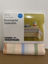 Room Essentials Rectangular Tablecloth NEW 60" x 84 100 Cotton Striped Pastels