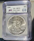 1986  AMERICAN SILVER EAGLE  MS70  key date ICG  Signed