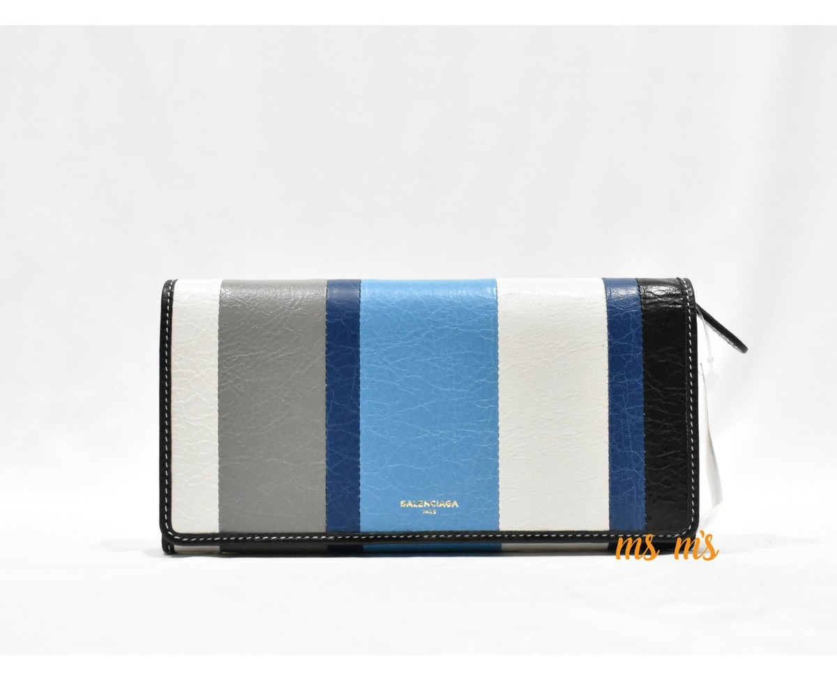 NWT Balenciaga Bazar Money Blue grey black striped leather wallet | eBay