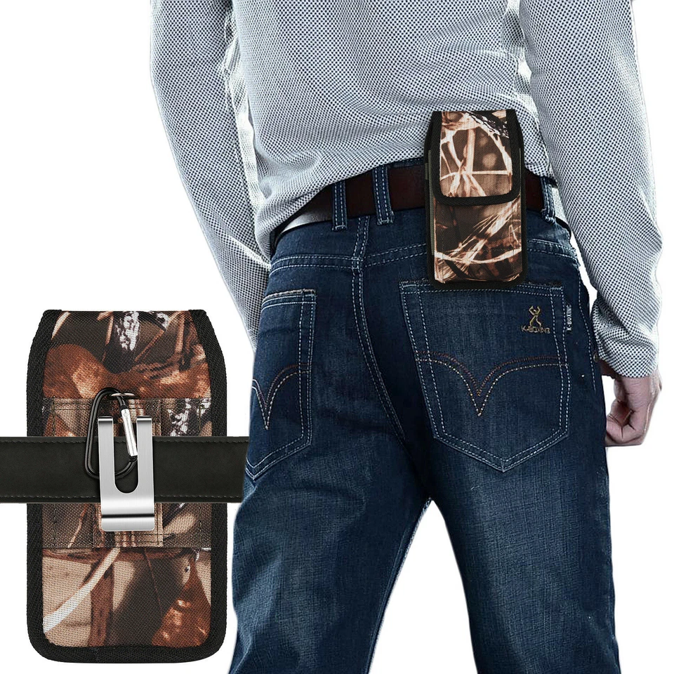 Cell Phone Pouch Waist Belt Bag Buckle Nylon With Belt Loop Metal Clip Holster - Image 4 of 4